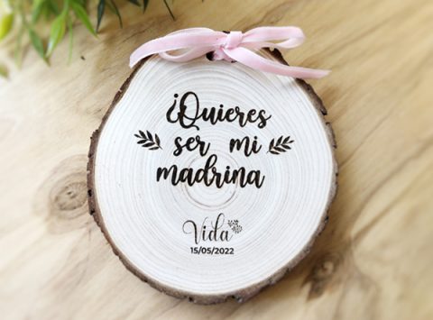 quieres ser mi madrina tronco de madera regalo original 2022