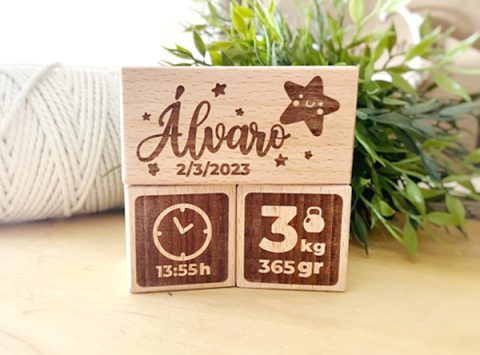 MINI CUBOS NATALICIO CUBOS DE MADERA CON DATOS DEL BEBE BLOQUE DE CUBOS CUBOS NOMBRE BEBE