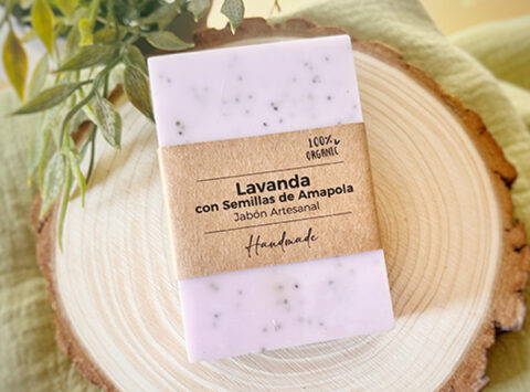 jabon artesanal personalizado de lavanda con semillas de amapola detalles boda detalles comunion detalles bautizo