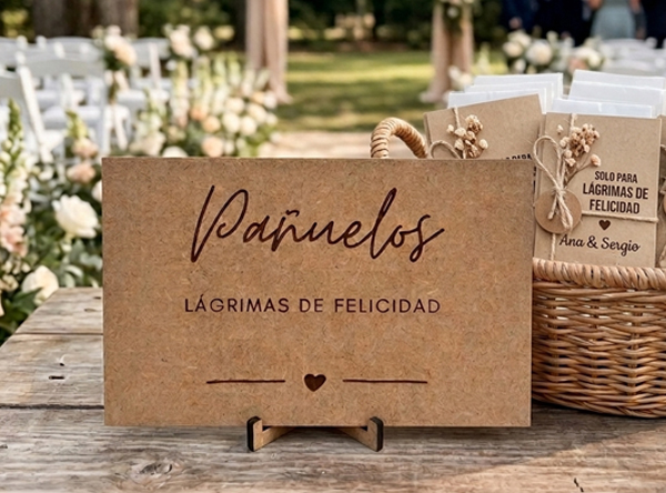 cartel personalizado de LAGRIMAS DE FELICIDAD carteleria boda PAÑUELOS BODA EMOCION CEREMONIA AL AIRE LIBRE